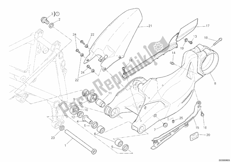 Alle onderdelen voor de Zwenkarm van de Ducati Streetfighter S 1100 2012